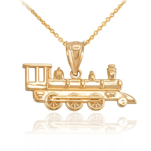 10K Solid Gold Steam Train Pendant - Yellow, Rose, or White